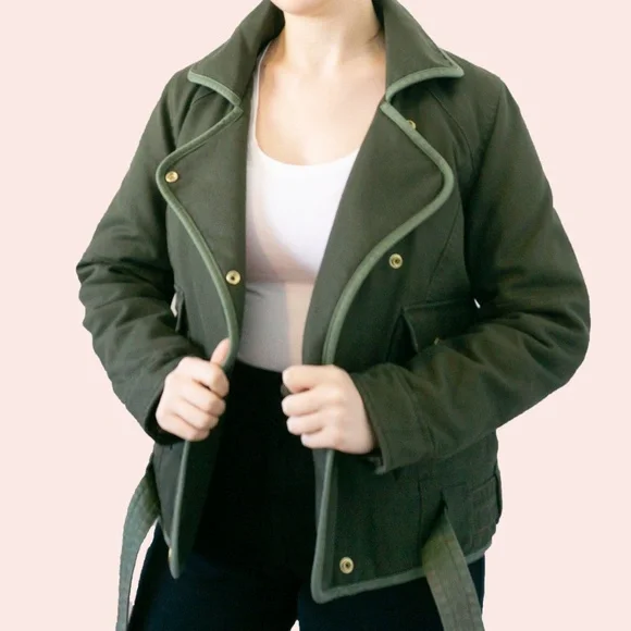 Olive Green Padded Moto Fall Jacket - Picture 3 of 8